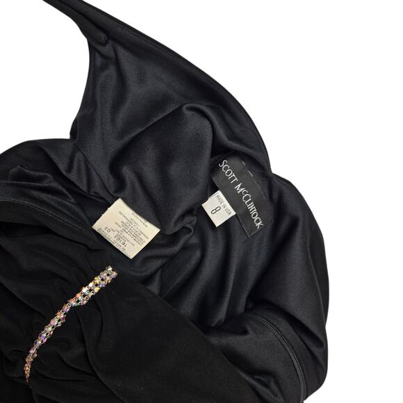 Vintage Y2K Scott MccClintock Black Ruffle Gathered Maxi Dress Size 8 - Picture 6 of 7